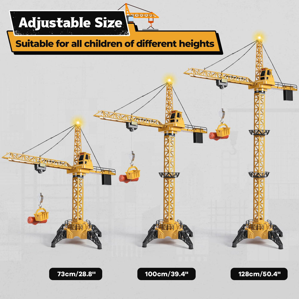 Mini Tudou RC Crane lights and sounds create a realistic construction play scene.
