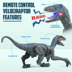 Mini Tudou velociraptor walking action shows lifelike movement with blue LED mouth