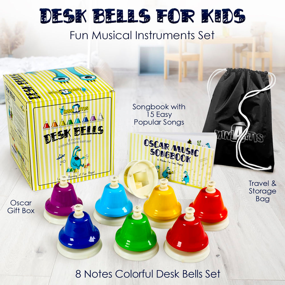 MINIARTIS colorful hand bells help toddlers develop rhythm and hand-eye coordination.
