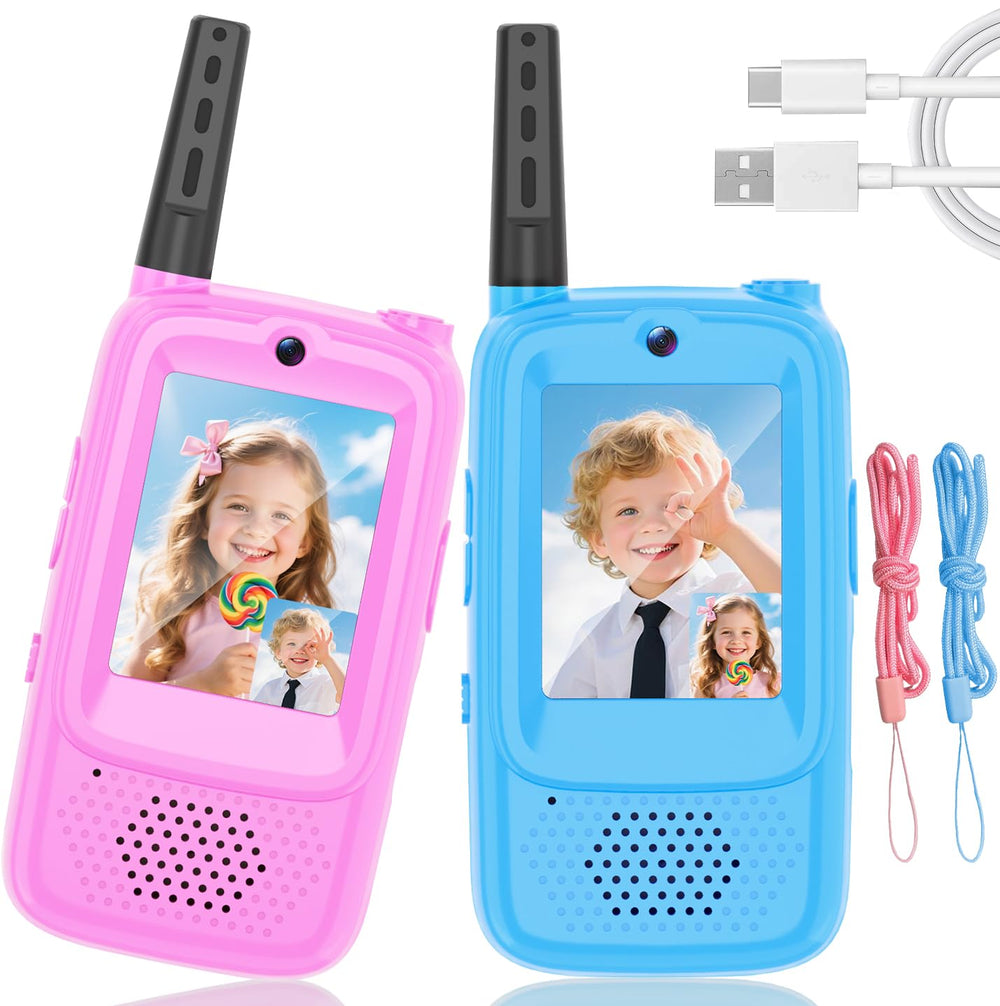 MINIBEAR video walkie talkies for kids in a two-pack ready for outdoor adventures.