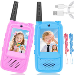 MINIBEAR video walkie talkies for kids in a two-pack ready for outdoor adventures.