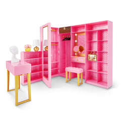 Jewelry display table keeps tiny accessories neatly showcased.
