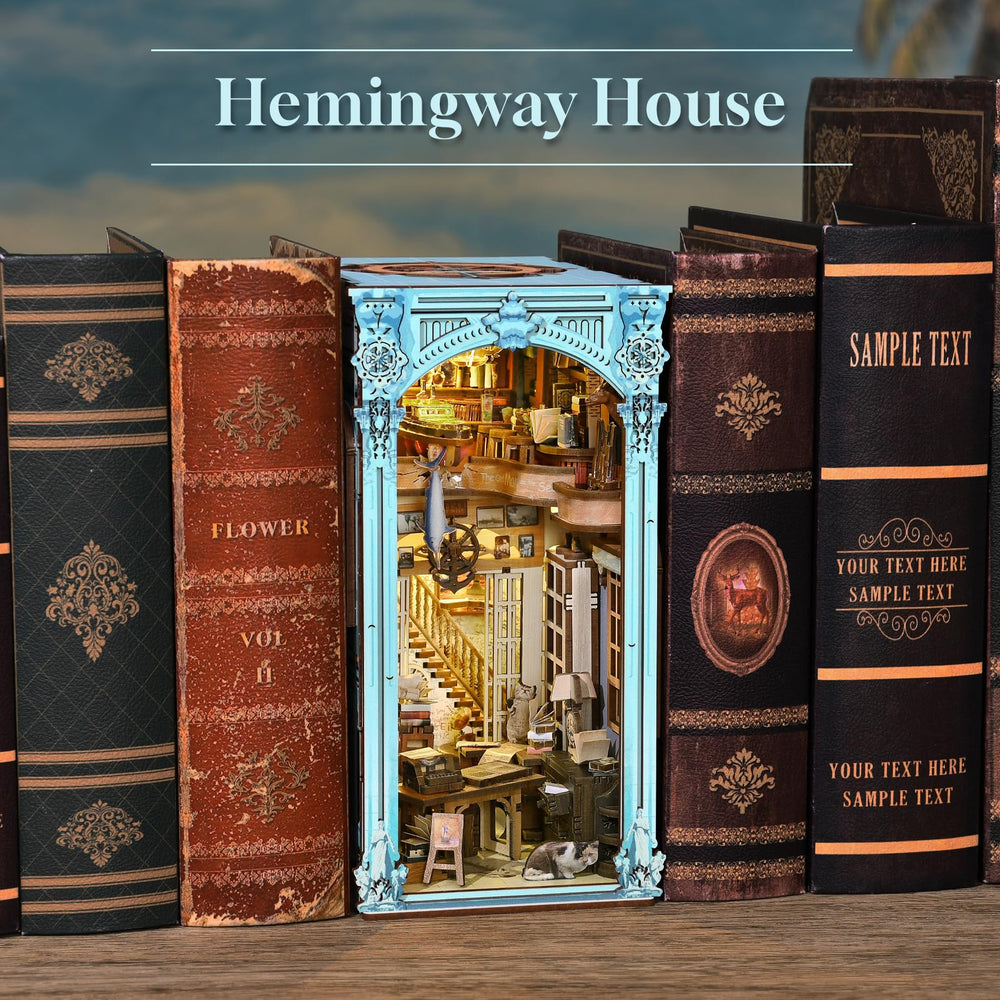 MiniCity book nook gift-ready display on bookshelf.