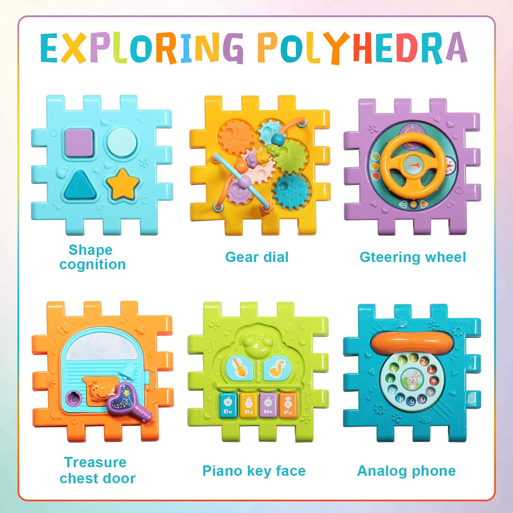 MiniFAIRY activity cube gears and beads promote problem solving and hand-eye coordination.
