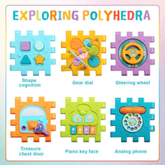 MiniFAIRY activity cube gears and beads promote problem solving and hand-eye coordination.