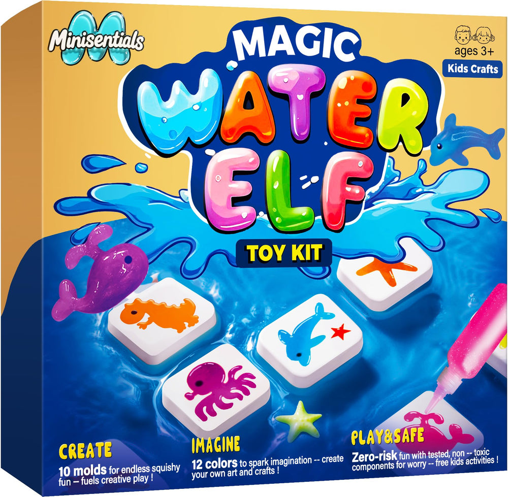 MINISENTIALS Magic Water Elf Kit unboxing highlights colorful components for creative play and hands-on learning