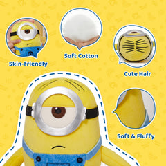 MINISO Stuart plush with a child playing encourages imaginative play and companionship.