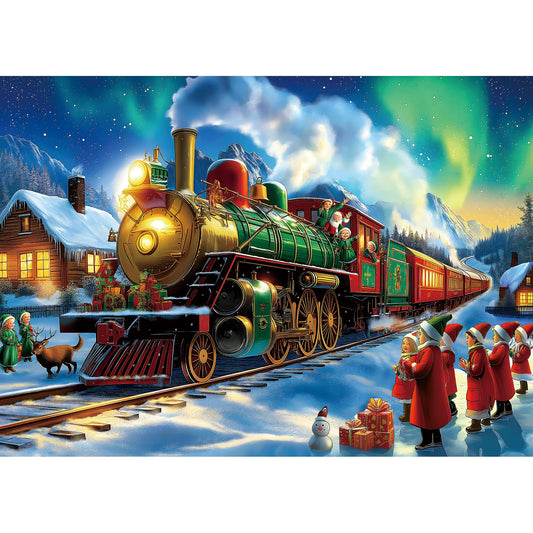 MINIWAN Christmas Train puzzle: serene northern lights scene for mindful evenings.