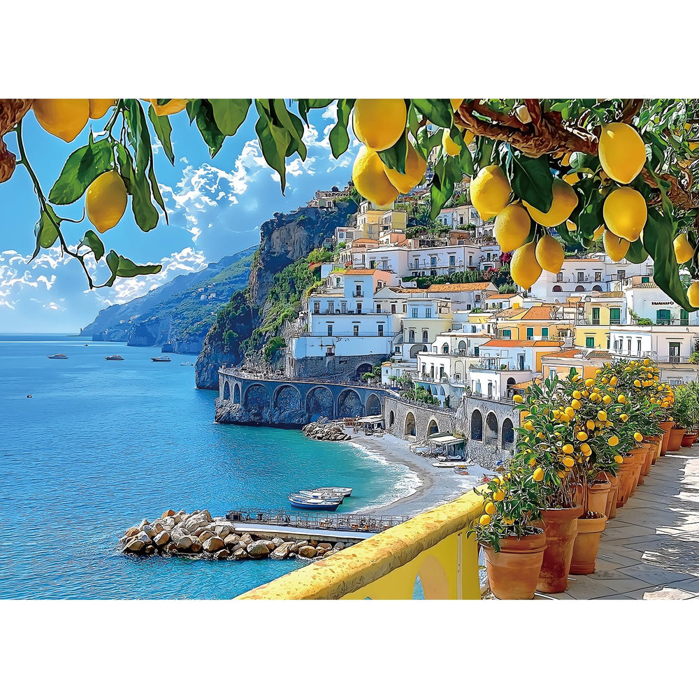 MINIWAN Amalfi Coast puzzle box showcases vibrant coastal imagery for a relaxing, immersive challenge.