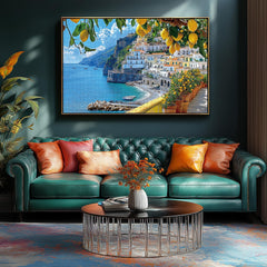 MINIWAN Amalfi Coast puzzle closeup reveals vivid color and intricate coast details.