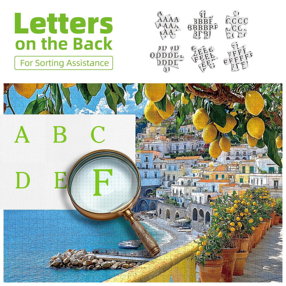 MINIWAN Amalfi Coast completed puzzle on display adds a rustic focal point.