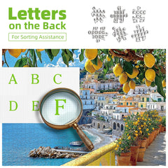 MINIWAN Amalfi Coast completed puzzle on display adds a rustic focal point.