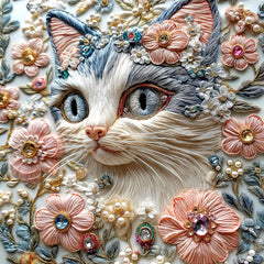 MINIWAN 500-piece cat and flowers crystal diamond art puzzle for focused relaxation.