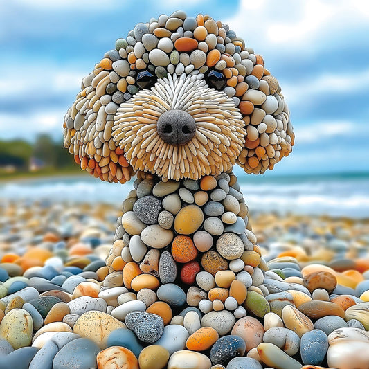 MINIWAN Beach Stone Dog detail showing textured pebble sculpture for elegant wall decor.