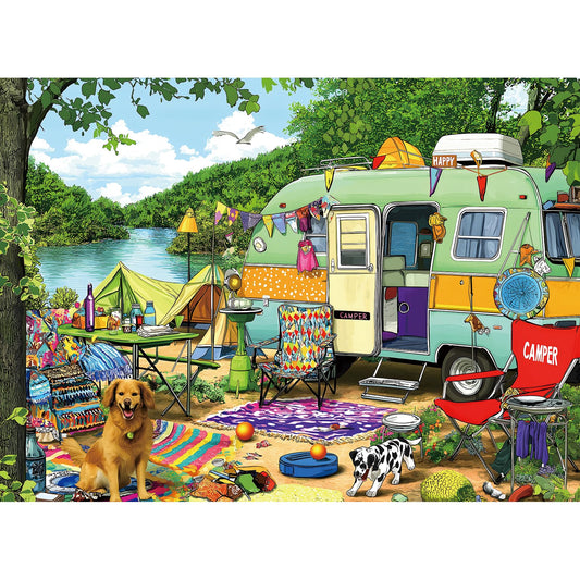 MINIWAN lakeside camping puzzle 500 pieces with vibrant colors for family time.