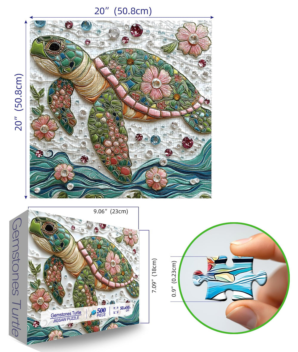 MINIWAN sea turtle puzzle poster highlights crystal floral accents for wall display.