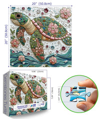 MINIWAN sea turtle puzzle poster highlights crystal floral accents for wall display.