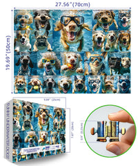 MINIWAN underwater dogs puzzle in progress shows vibrant colors and water splashes.