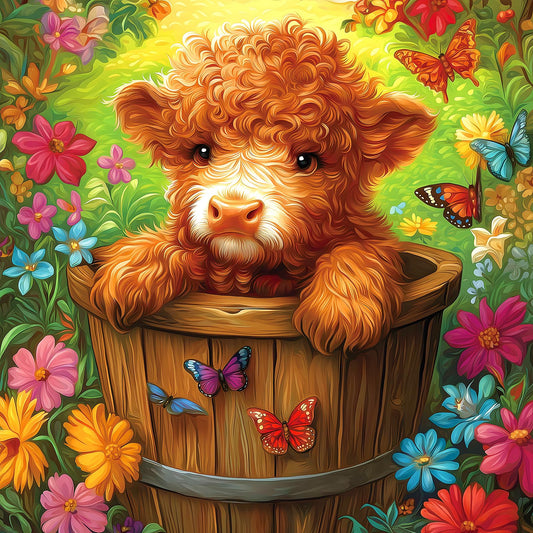 MINIWAN 500-piece puzzle featuring a Highland cow and butterflies for family puzzle nights.