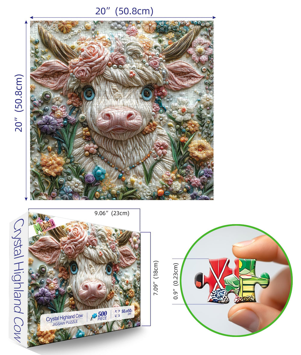 MINIWAN 3D embroidery flower cow close-up highlighting textured petals.