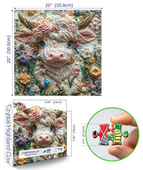 MINIWAN 3D embroidery flower cow close-up highlighting textured petals.