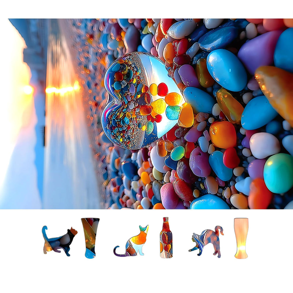 MINIWAN heart-shaped pebbles puzzle highlights unique details for mindful concentration.