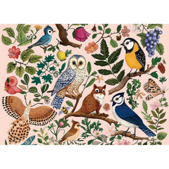 MINIWAN Forest Birds 500-piece puzzle with owls and blossoms for mindful evenings.
