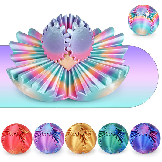 Minleway GearSphere rainbow spin ball with smooth rotatable gears for tactile relief.