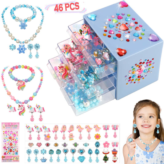 Mioram blue jewelry box with six drawers for organized dress-up treasures.