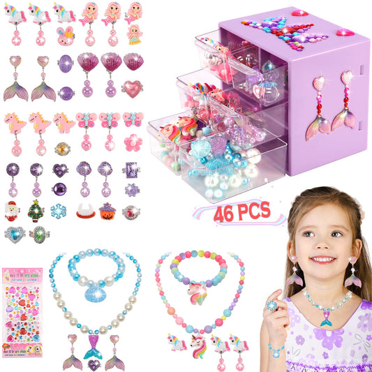 Mioram jewelry box with purple drawers keeps kids organized for dress-up play.