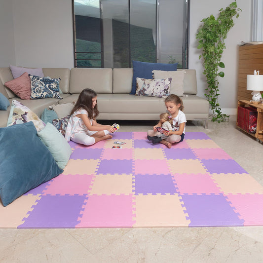 MioTetto baby play mat tiles assembled, offering a soft, anti-slip surface for safe crawling and play