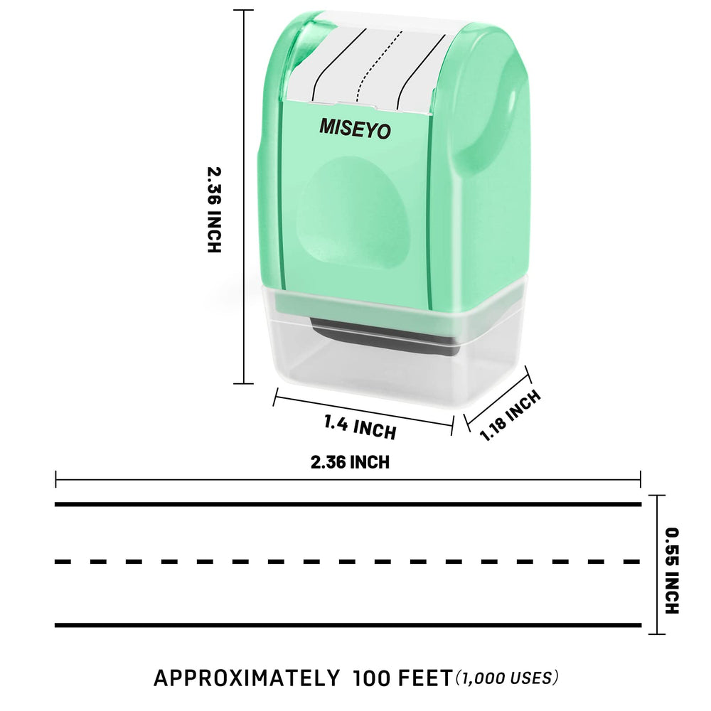 Miseyo self-inking roller stamp provides continuous dashed lines for classroom drills.