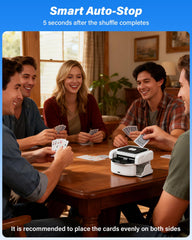 MISFANS Auto-Stop sensors halt shuffling once cards are randomized.