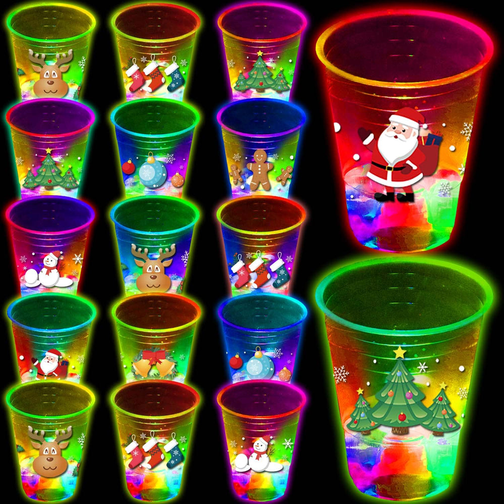 Mishunyus 16oz Christmas cups with glowing LEDs for festive sipping.