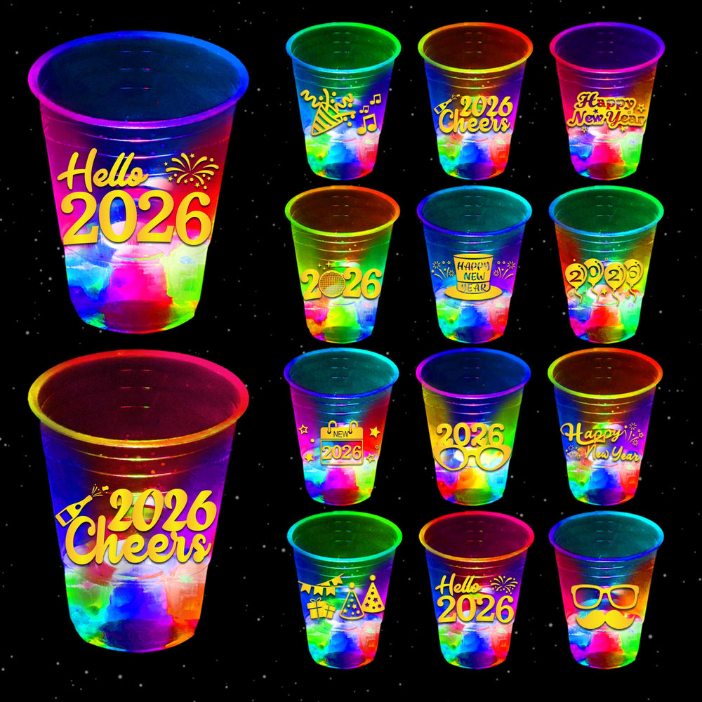 Mishunyus glow NYE cups with LED lights create a festive table centerpiece.