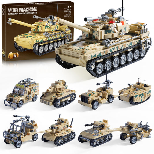 Mistbuy 1176-piece military tank assembly showcases durable blocks for imaginative play.