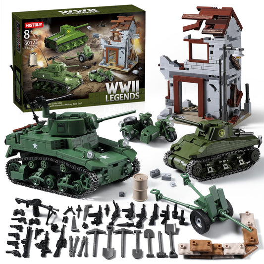 Mistbuy WW2 Army Tank Build Set features the Sherman tank for immersive battlefield play.