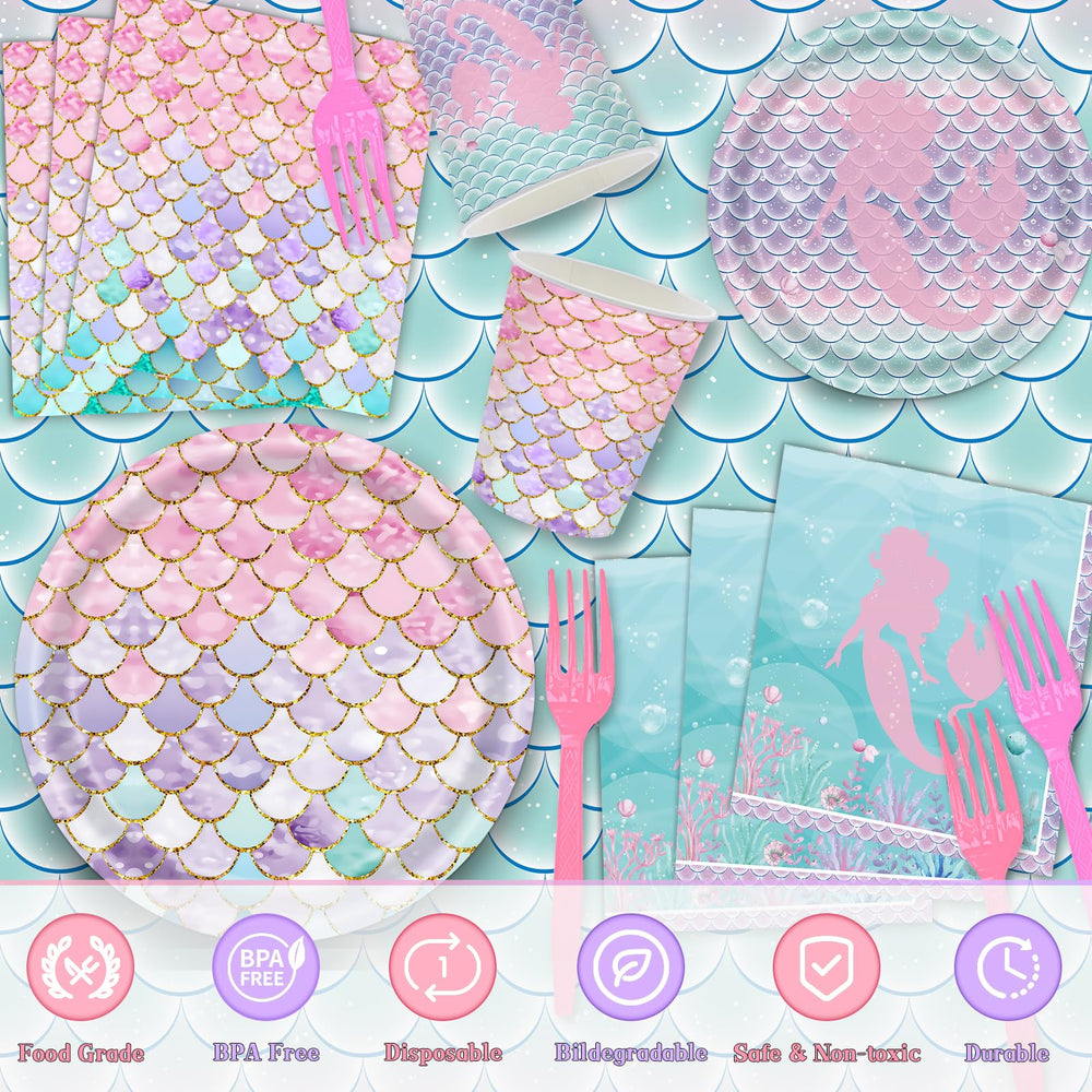 Miucat mermaid plates in pink and purple tones for festive dining