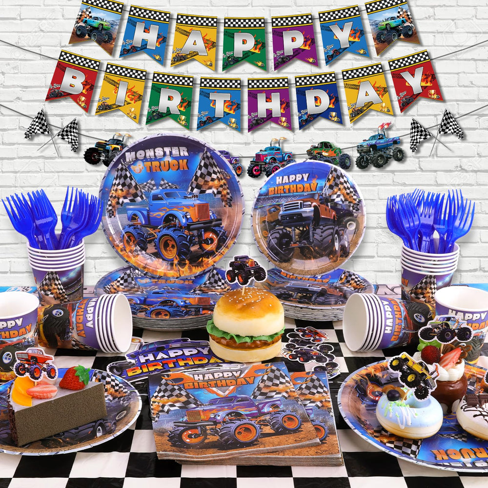 Miucat Monster Truck banner enhances festive party decor