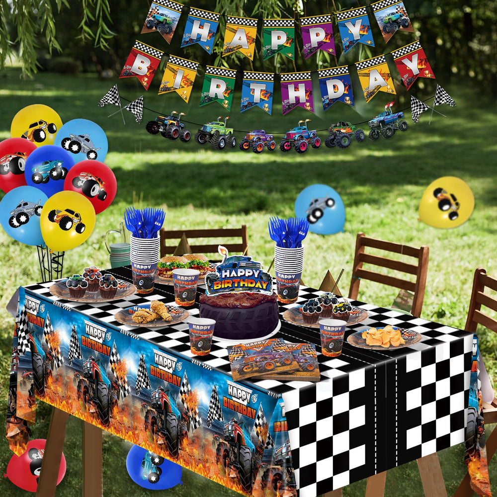 Miucat Monster Truck tablecloth provides waterproof coverage and easy cleanup