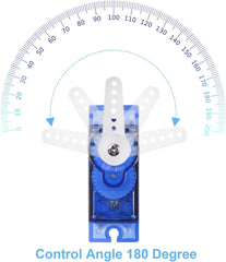Miuzei SG90 9G servo 180-degree rotation enables versatile steering and motion.