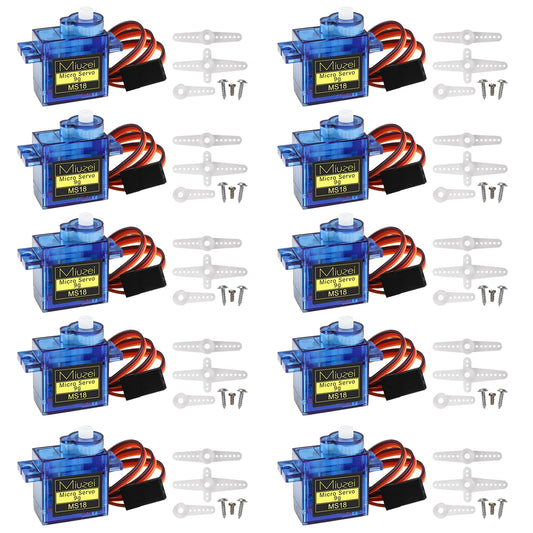 Miuzei SG90 9G micro servo motor front view for compact RC projects.