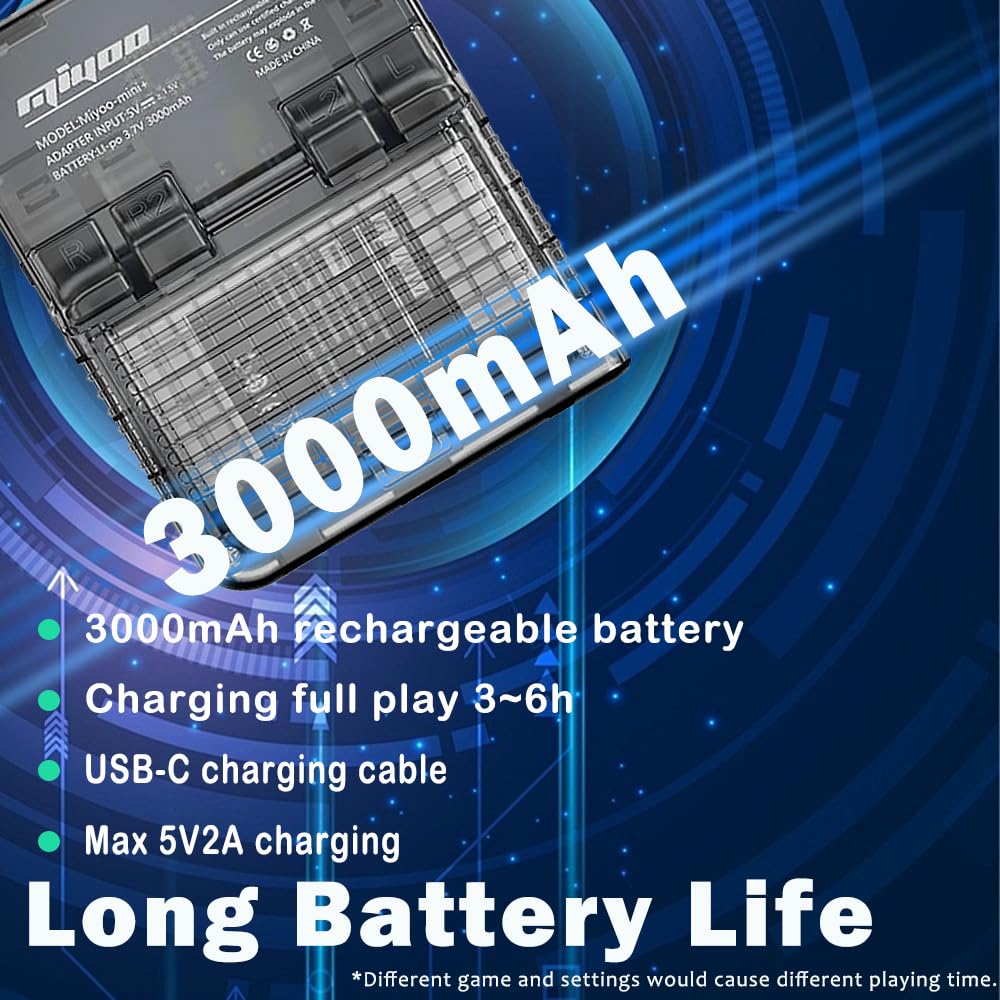 Miyoo Mini Plus 3000mAh battery pack supports hours of play.