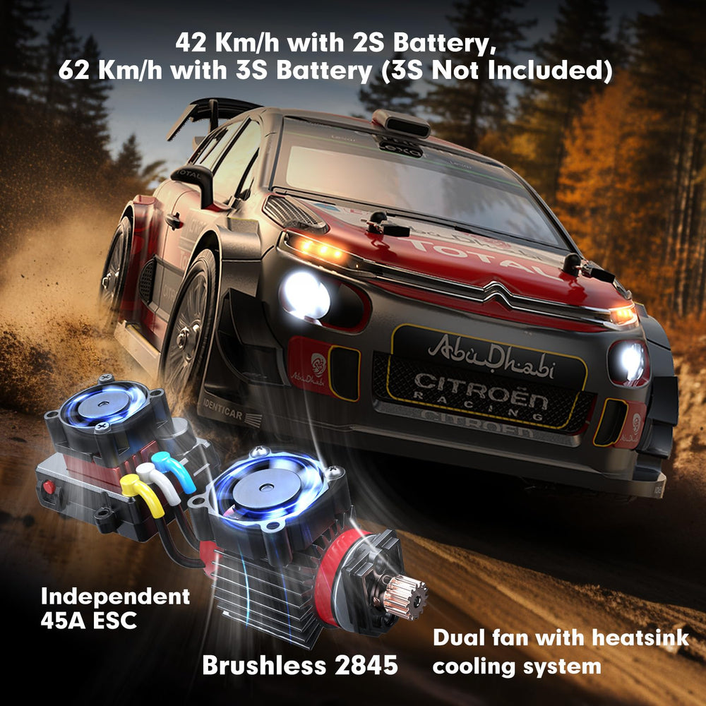 MJX Hyper GO 14303 Citroen C3 side view highlights the 4WD stance for drifting.