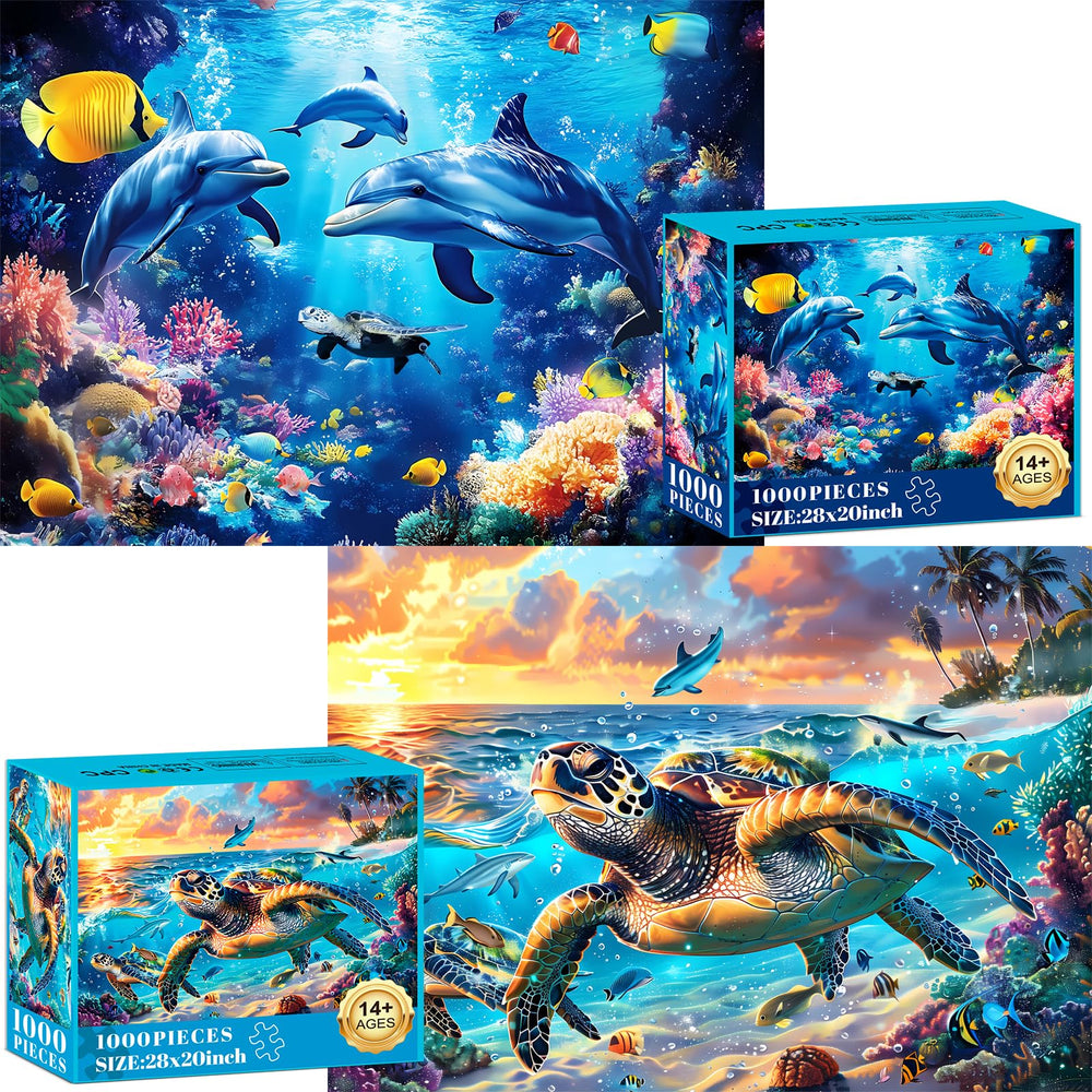 mjyphdm 2-pack 1000-piece puzzles sea turtle and dolphins for family bonding
