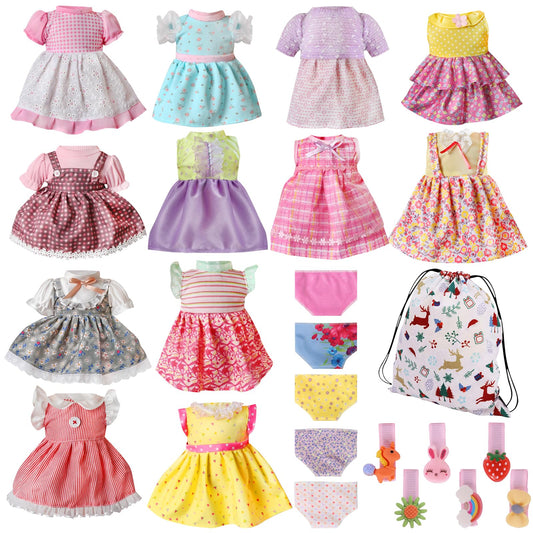 MLcnleS Alive doll clothes collection with 12 outfits for 12–16 inch dolls, versatile styling options.