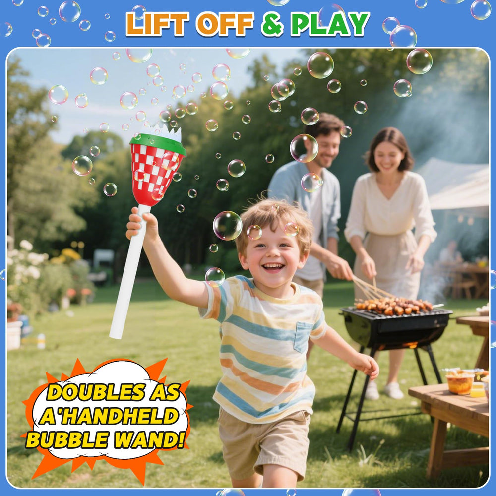 MLDKA bubble machine with torch LED design for outdoor play.