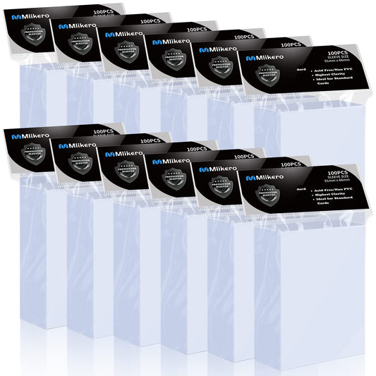 Mlikero 1200-count card sleeves protect MTG and TCG cards with clear visibility.