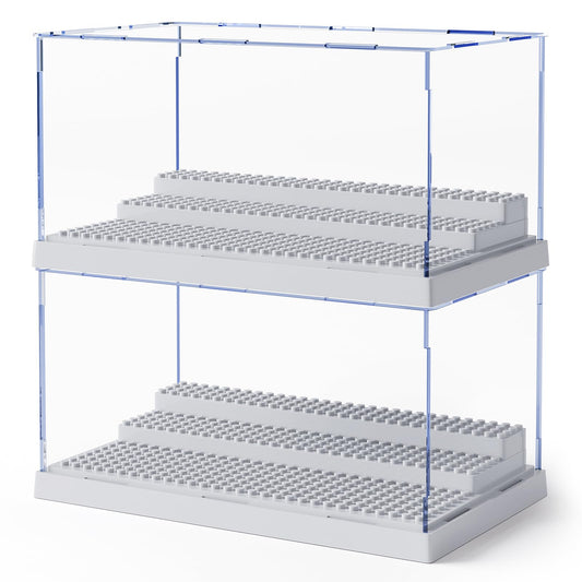 Mlikero 2-pack gray display case front view for clear minifigure visibility.