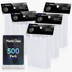 Mlikero 500-pack card sleeves for MTG and sports cards offering dust and wear protection.